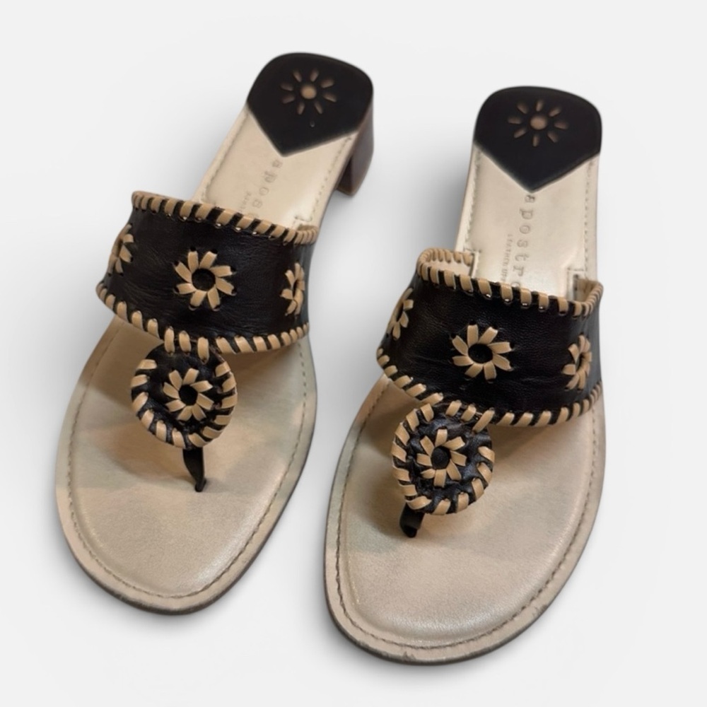 Apostrophe Leather Upper “Jaclyn” Brown & Tan Women's Thong Sandals Size 7